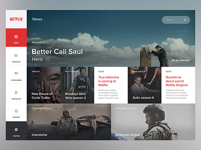 Netflix rework application dashboard flat interface movies netflix simple ui user interface web website