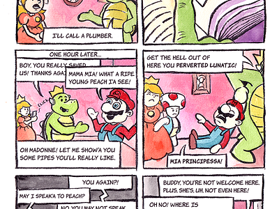 Mario and the Restraining Order art comic drawing game green illustration ink nintendo pink watercolor