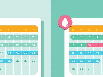 Overlapping Collection blue calendar dates days drop flat green illustration pink split warning yellow