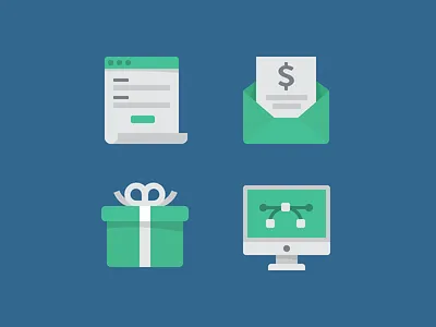 Custom Icon Order Process computer flat form gift iconography icons mail quote set shadow