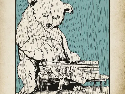 Berlin Guardian Angel bench girl ink paper park rain umbrella