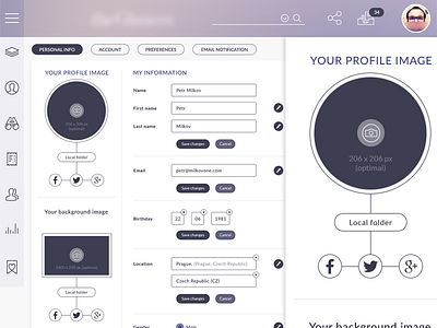 Personal Settings app clear content milkovone settings social network ui web web app web design