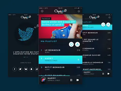 Chante Li Dribbble app chante deezer facebook mobile music player playlist twitter ui ux vintage