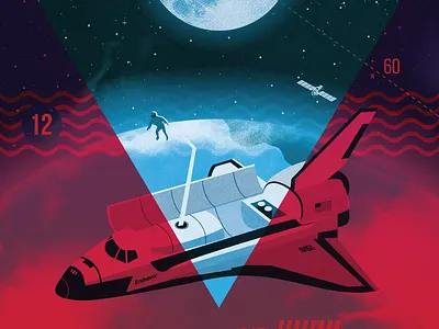 Space & Time astronaut design illustration moon nasa poster rocket shuttle space time