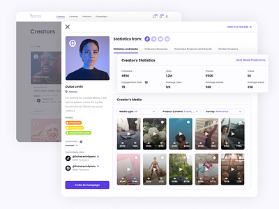 Creators Profile Page charts creator creator marketplace design figma influencer kody marketing marketplace saas statistics tiktok ui ux webdesign