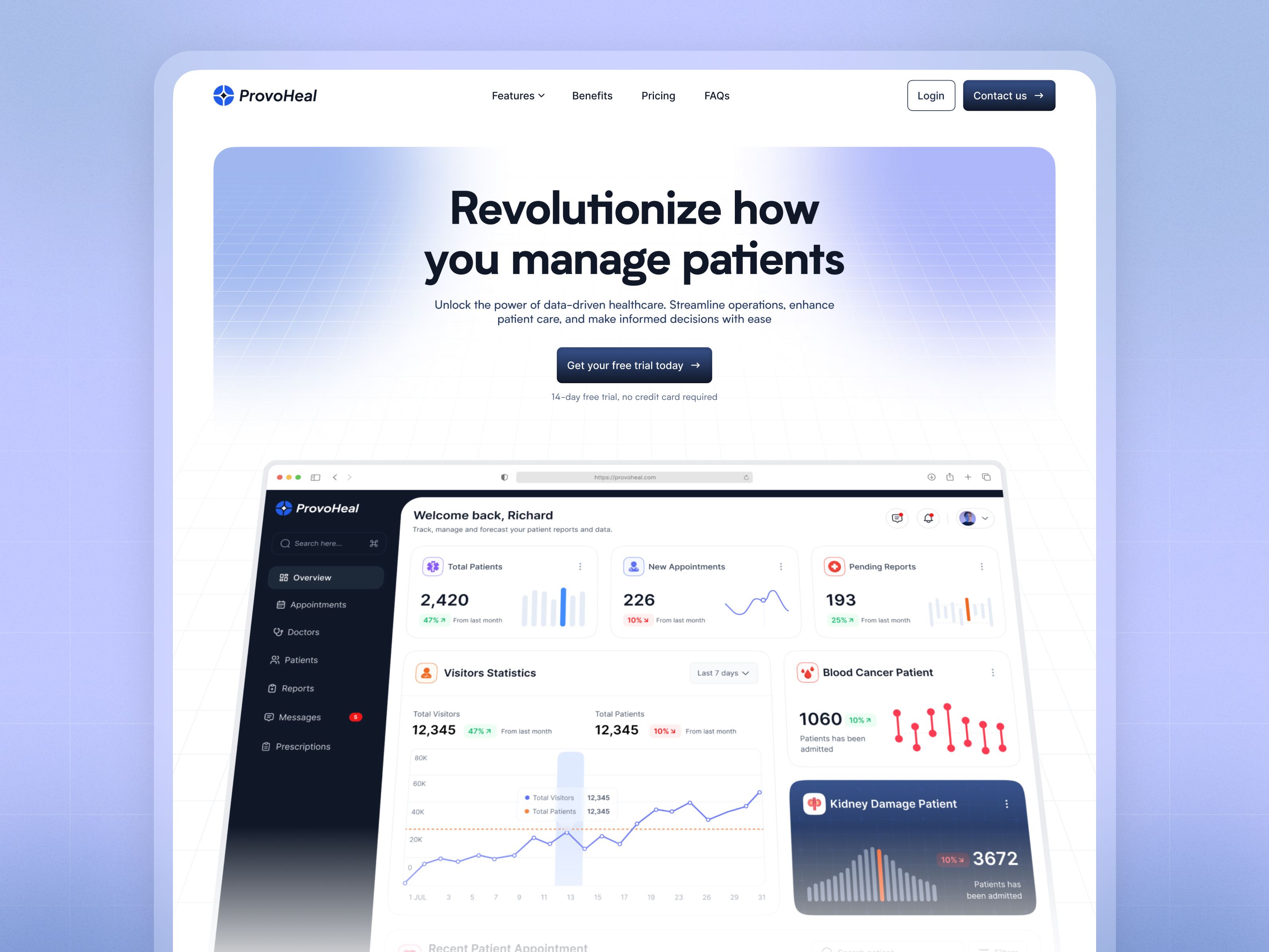 Example of Patient Management SaaS Landing Page