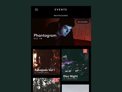 Featured Events app black events featured grid images ui