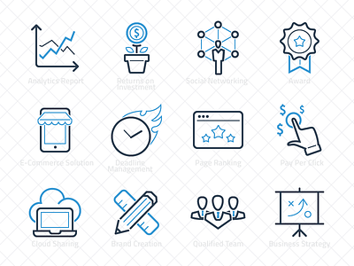 ikooni: SEO & Web analytics cloud sharing creativity deadline ecommerece icons investment report seo social strategy team