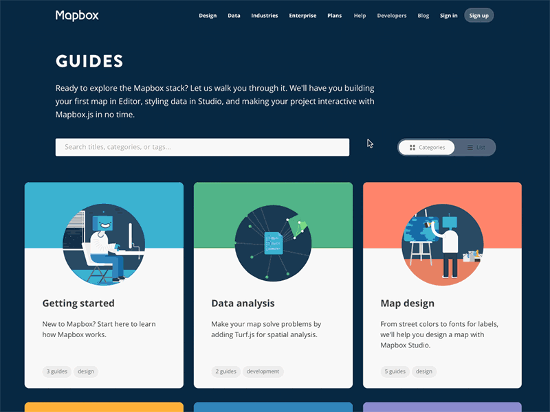 Mapbox Guides Redesign docs flat guides illustration mapbox toggle ui ux