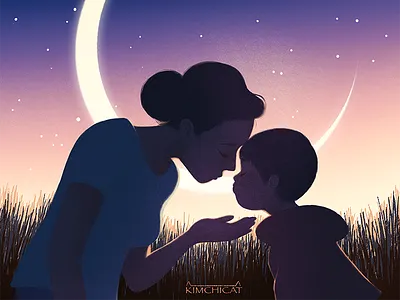 Nostalgia boy meadow moon mother sky stars