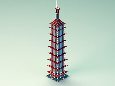 Hakkoo Tower 3d antenna asian building cinema 4d light minecraft red render tower