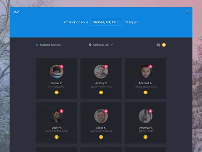 Designer search page designers filters landing profile search ui ux