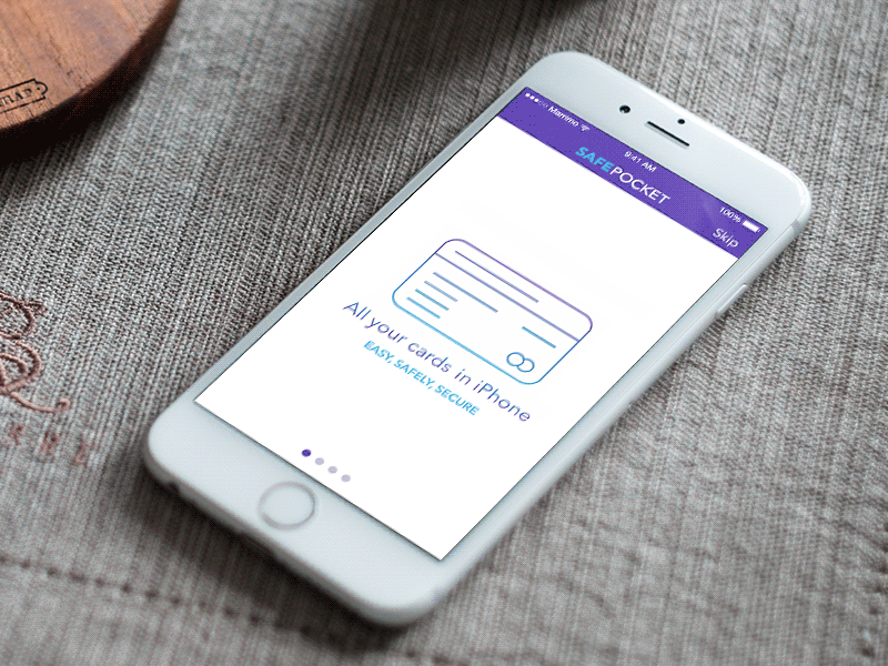 Walkthrough Animation for iPhone App animation app bank cards credit interface ios iphone startup. ui ux walkthrough
