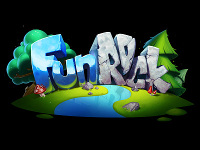 FunRock 2d art grass iamjoka illustration photoshop rock tree wacom