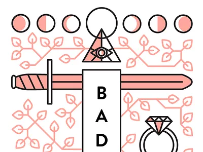 Bad bitch bad bitch banner cow skull eye lunar cycle moon pink pyramid ring rose sword vine