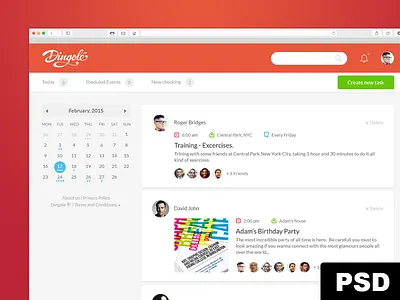 Dingole Web app + Free PSD activities events friends task web app web design