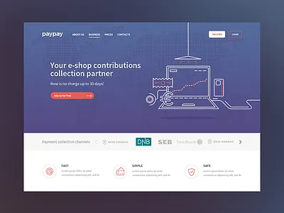 paypay homepage analytics dashboard bootstrap layout credit debit card finance product fintech payment transaction responsive grid simple clean interface startup bank landing page ui ux website interface design website ui