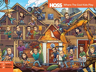 Hoss Double-Page Spread building cartoon constuction craft diy editiorial hoss house illustration