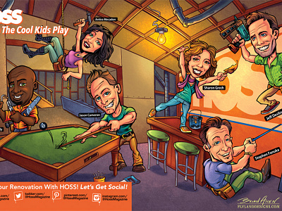 Hoss DIY Double Page Spread 2 building cartoon constuction craft diy editiorial fire hoss house illustration pool