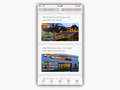 Real Estate App Tips Tab clean flat ios iphone minimal neat ui