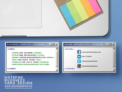 Notepad Programmer Business Card Design business business card card coder coding corporate card creative card namecard notepad programmer unique card