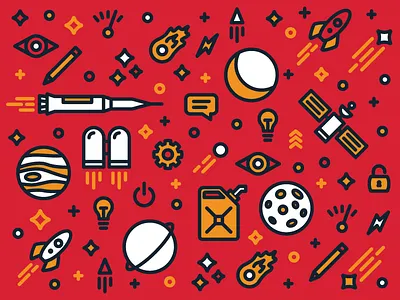 Space Pattern bulb eye gear jetpack meteor moon planet rocket satellite ship spaceship star