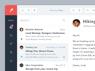 Simple Email App app application clean email flat icons mail nature photos ui ux