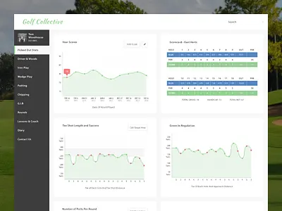 Golf Stats Website dashboard data flat golf graphs statistics stats ui ux web website