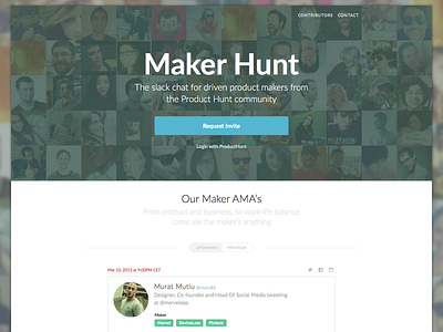 Maker Hunt landing page flat invite landing maker product simple slack website