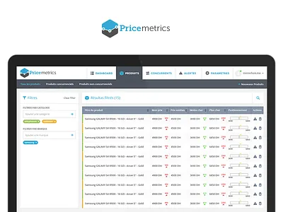Pricemetrics SAAS crawling dashboard data intelligence market metrics monitoring price pricing saas