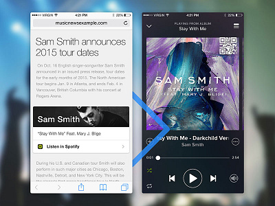 URX Listen Action Card + Spotify action card deep link listen sam smith urx