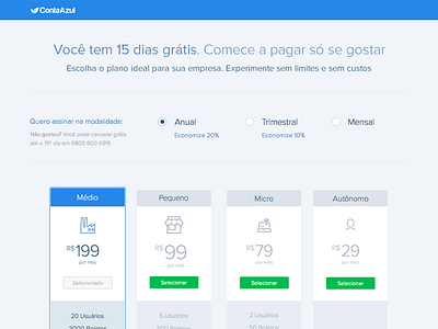 New register step contaazul credit card plans pricing register step