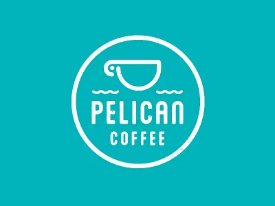 Pelican Coffee Logo circle coffee cup icon identity island logo pelican wave