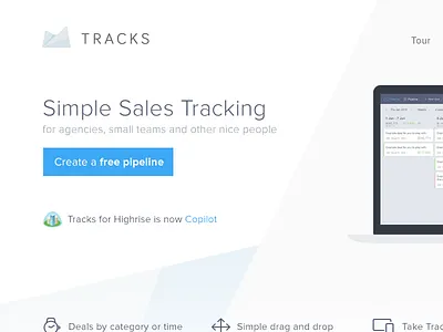 Tracks landing page alternative crm landing page origami pipeline sales tracks white
