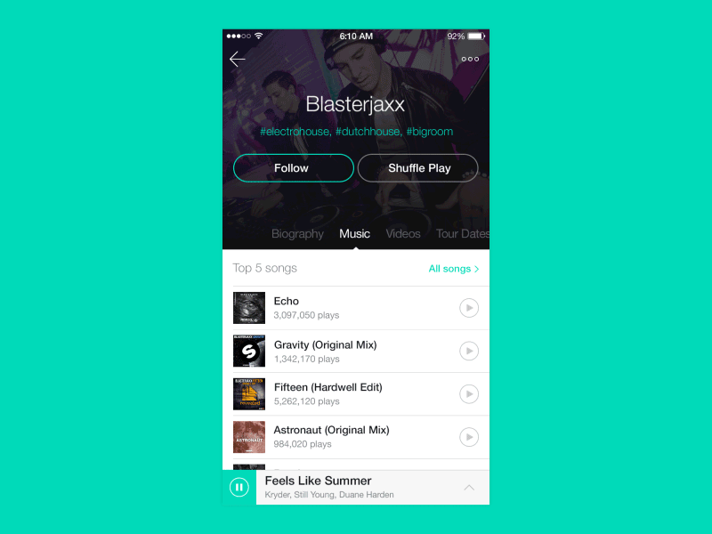 Spinnin App Artist Detail artist detail screen music app music artist nesetril profile spinnin spinnin records swipe up