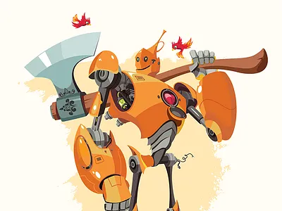 Tin Woodman axe bird character heart illustration kit8 robot tin woodman vector