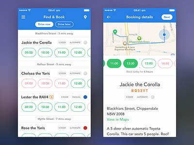 GoGet redesign booking car car hire freelance goget ios map time slots