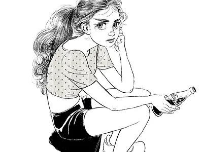 Stare blackandwhite cocacola girl ink