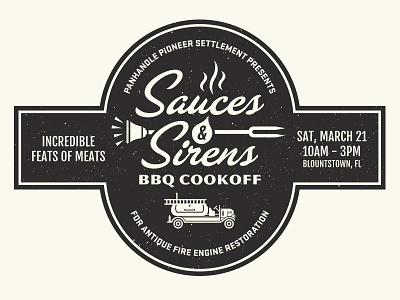 Sauces & Sirens badge bbq engine fire ladder logo meat sauces sirens smoker truck