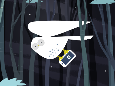 Owl Post! animal bird email illustration mail night owl owl post post snowy owl tree wood