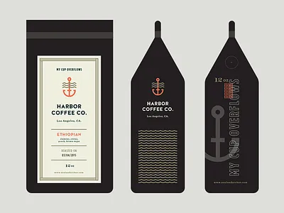 Harbor Coffee Bags anchor beverage branding coffee drink food harbor label logo packaging roaster wave