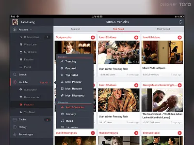 Youtube client of iPad app clean dashboard download flat icon ipad outline player system tv video