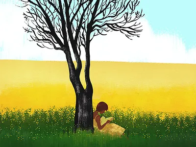 field of gold field flowers girl yellow