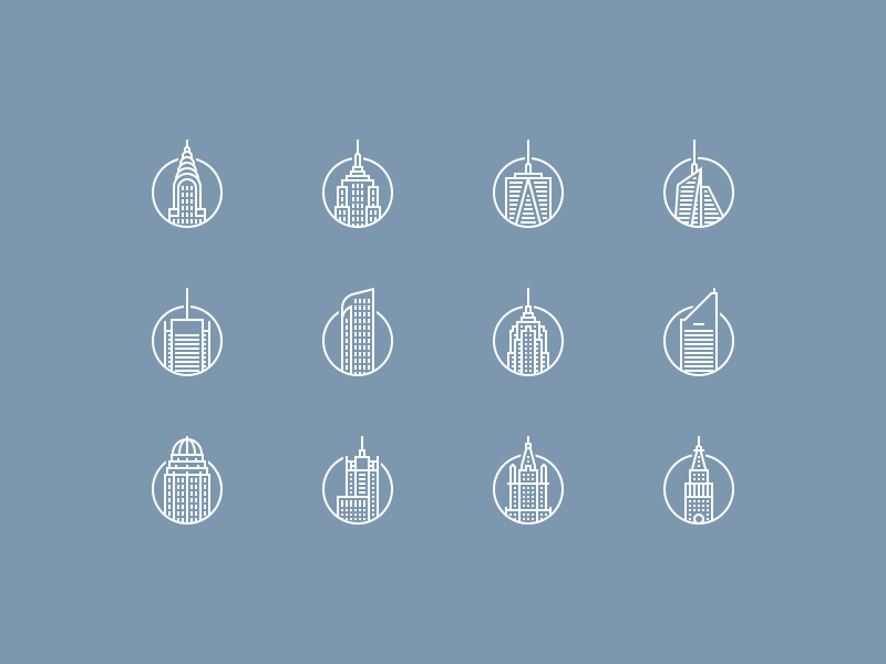 Iconic buildings architecture freebie icons nyc psd set