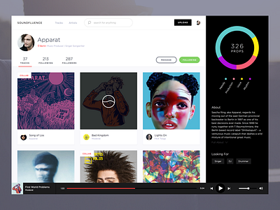 Collaboration music app album data design gamification graph music music player profile ui web