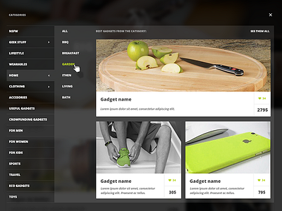 Categories menu graphic design menu ui ux web design