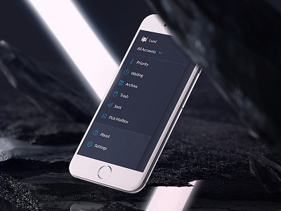 Dark Email App Drawer design drawer menu ui ux