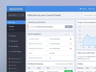 Cpanel button clean design ecommerce epayment graph layout orders reports ui ux web