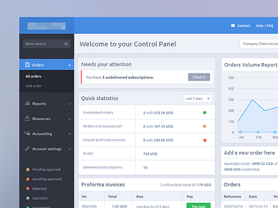 Cpanel button clean design ecommerce epayment graph layout orders reports ui ux web