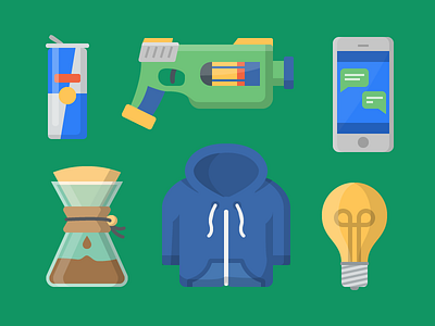 Startup Essentials flat iconography icons illustration nerfgun set shadow startup